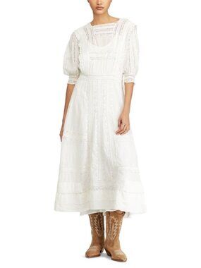 Polo Ralph Lauren Lace Trim Cotton Voile Midi Dress Antique White * Rare*  Sz 6